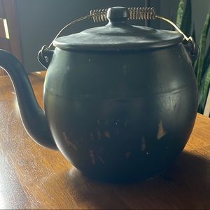 Vintage McCoy Black stoneware Kookie Kettle Cookie Jar Pottery Tea Pot Wire